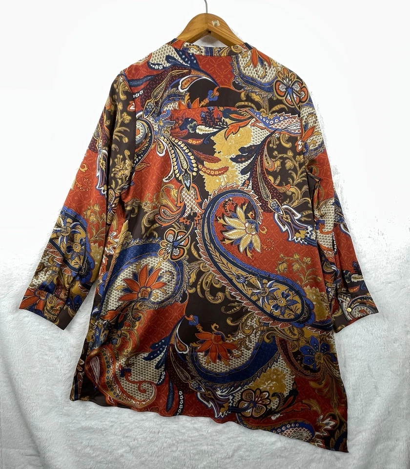 Top túnica Chicos talla 2 Lg vibrante boho azul naranja cachemira con cordones asimétricos Foto 2 de 4