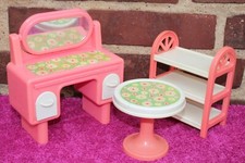 BARBIE MÖBEL K17 VINTAGE FRISIERTISCH REGAL TISH HOCKER SCHMINKTISCH SCHUBLADEN