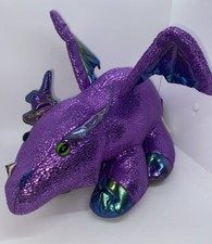 Vintage Dan Dee 19"x 11" Plush Shiny Purple Dragon Stuffed Toy Dinosaur B15