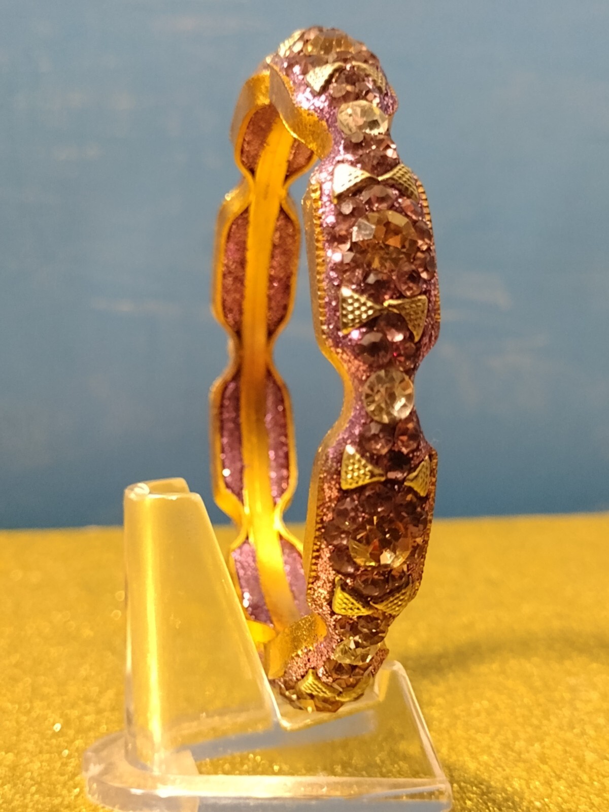 Stunning Amethyst and Citrine Gemstone Bangle Bracelet with Gold Tone Rhinestone Setting-image