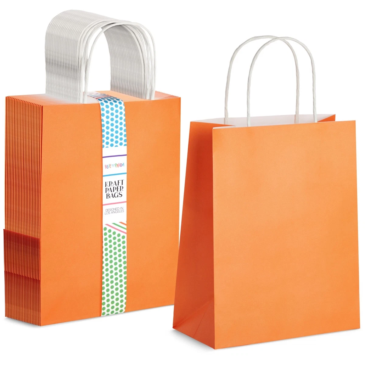 25 Pack Orange Gift Bags with Handles Medium Size Paper Bags
