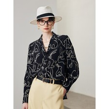 Womens 100 Mulberry Silk Long Sleeve Button Up Shirt Floral Print Top Spring Sz