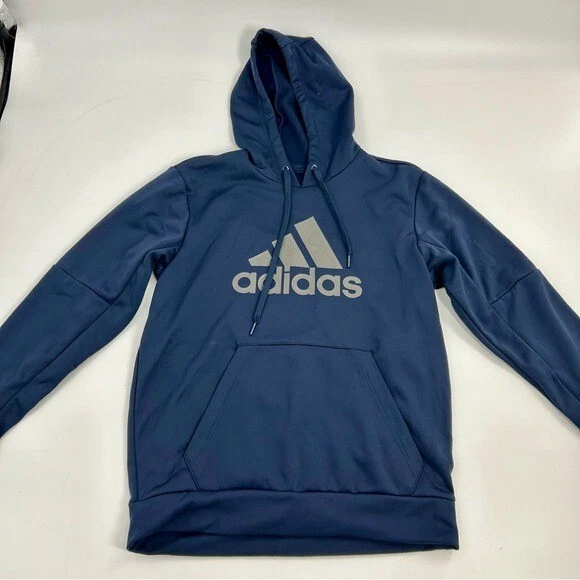 ESSENTIALS Felpa con cappuccio Adidas blu navy grigia logo essenziale atletica minimalista tempo libero nuova senza etichette