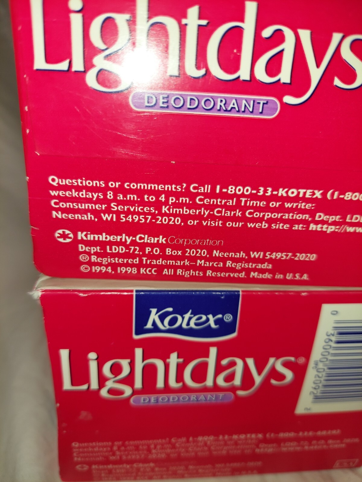 Kotex Lightdays Deodorant 72ct Pantyliners 2 Boxes Vintage 1998 