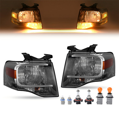 Smoke Lens Pair For Ford Expedition 2007-2014 Amber Corner Headlights W/Bulbs