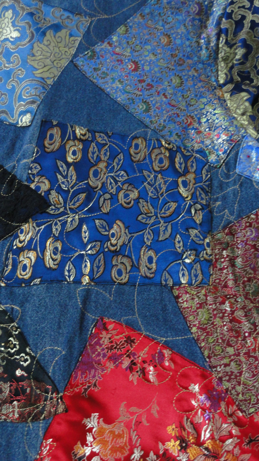 Chico's Asian Silk Patchwork Denim Jacket Misses … - image 7