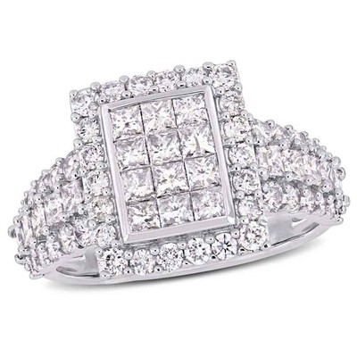 AMOUR 2 CT TW Princess and Round-cut Diamond Cluster Square Engagement Ring In