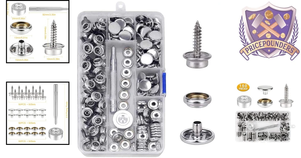 Kit de broches de presión de lona de acero inoxidable de 150 piezas 3/8" grado marino para cubierta de barco hágalo usted mismo Foto 2 de 4
