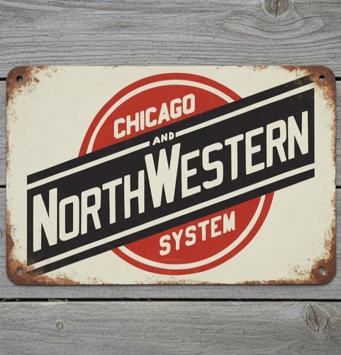 Panneau métal vintage nouveauté Chicago et North Western System 8 x 12 Made in USA - Photo 1/3