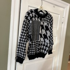 Vintage Jane Adams Pullover Sweater Womens M Black & White made in USA 90s (LS)