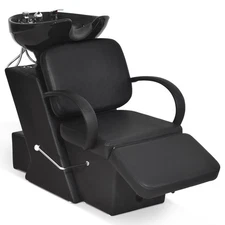 BarberPub Backwash Shampoo Station Chair, Adjustable Ceramic Bowl Barber 9051