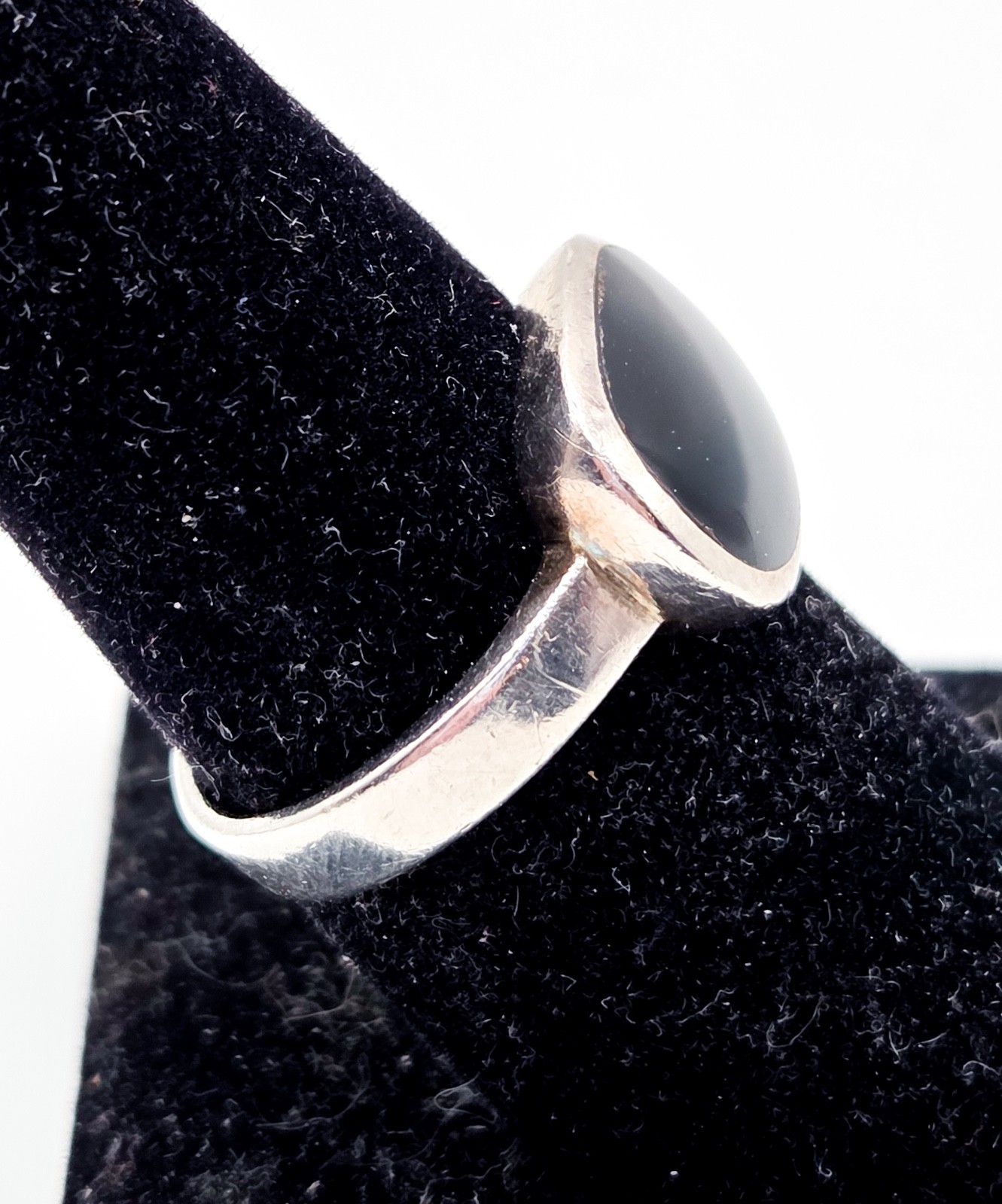 Onyx Rectangular Black Stone Ring Bezel Set in St… - image 2