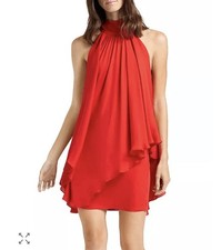 Halston Red Convertible Mock Neck Sleeveless Asymmetric Chiffon Dress Sz 2 NWT