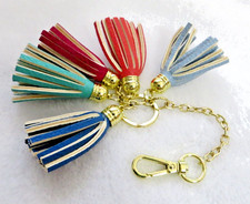 Multicolor Faux Leather 5 Tassel Keychain / Bag Charm