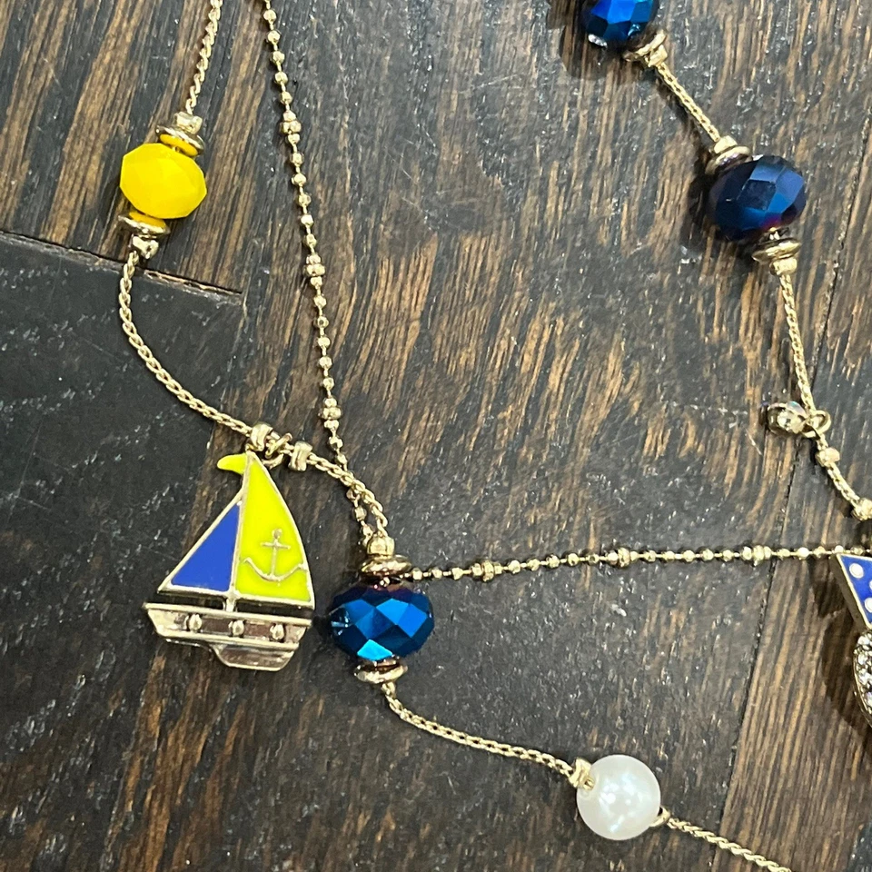 Collar BETSEY JOHNSON Cadenas en Capas Barco Náutico Pirata Dijes Declaración Foto 4 de 4