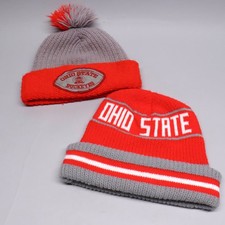 2 Vintage Ohio State Buckeyes Knit Winter Beanies Hats Adult Pom Cuffed Football