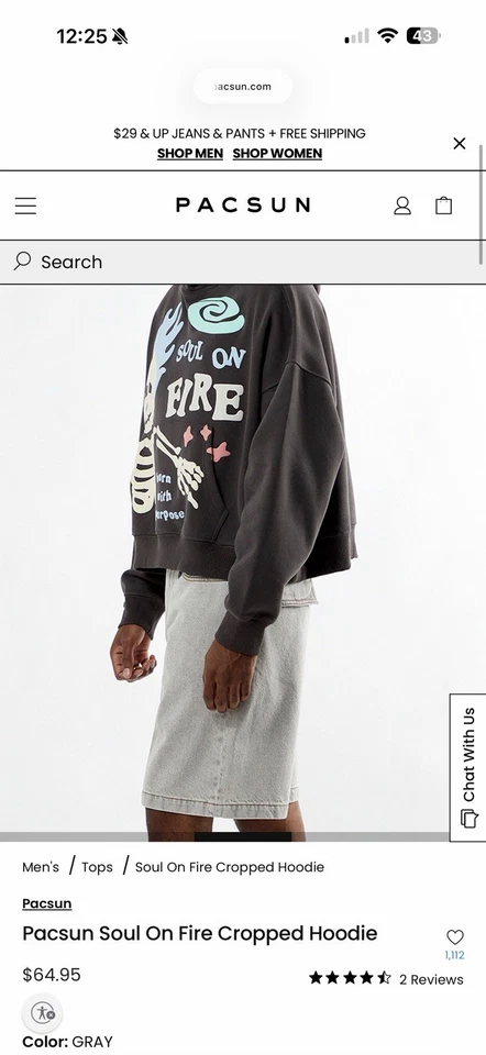Sudadera con capucha de vellón recortada grande Pacsun "soul on Fire" para hombre Foto 3 de 4