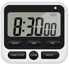 Digital Kitchen Timer, Mute/Loud Alarm, ON/OFF Switch, 12 Hr Clock, Magnetic