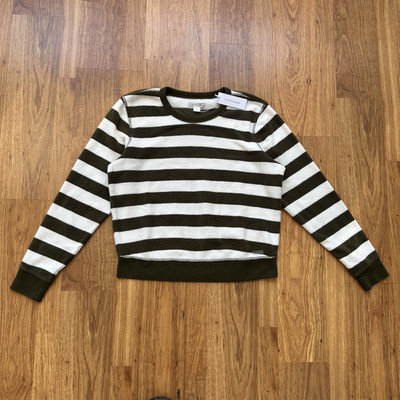 OUTERKNOWN Hightide Crew Sweatshirt in Olive Green Stripped Terry Cloth Women S