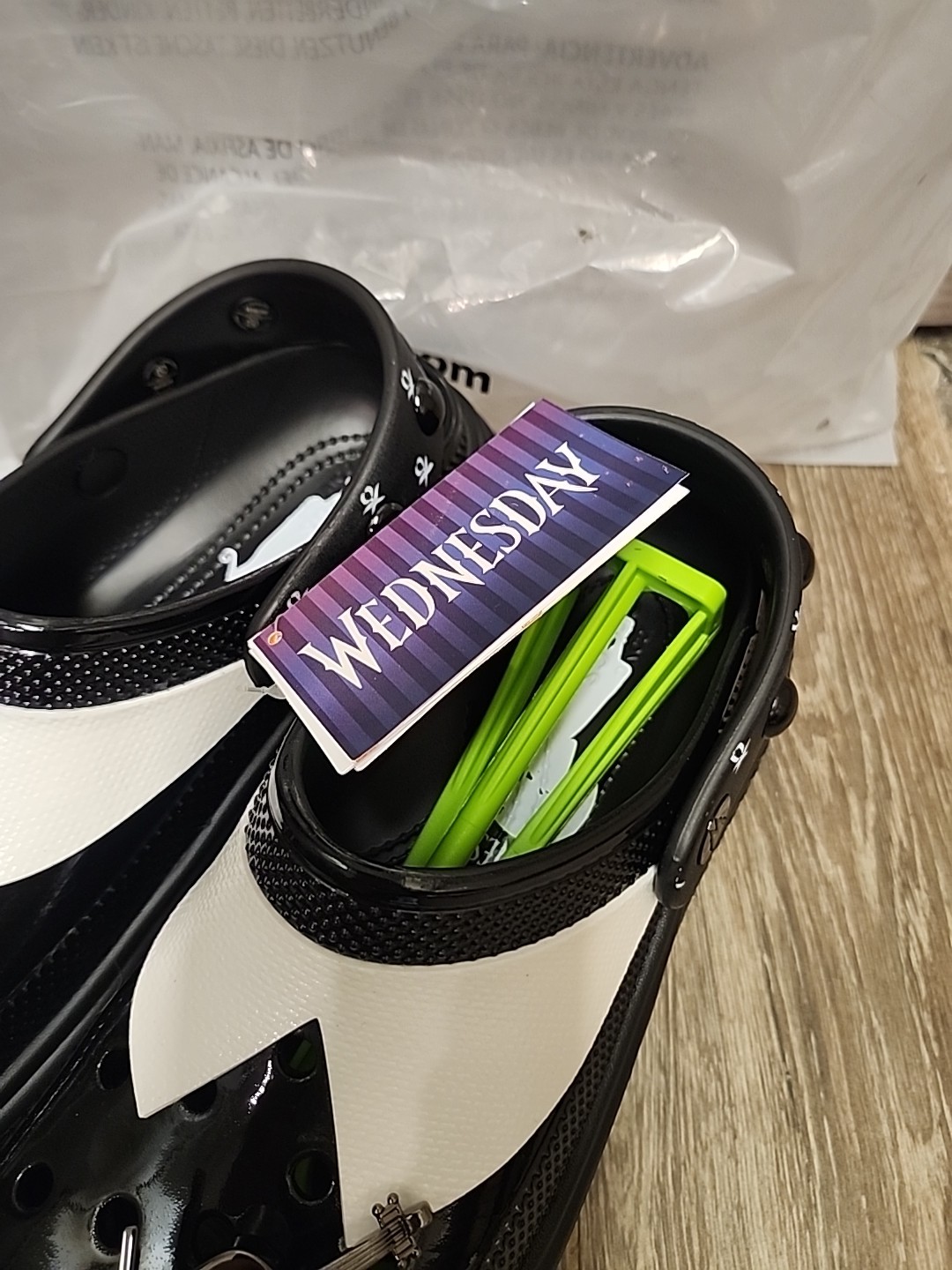 WEDNESDAY ADDAMS X CROCS STOMP CLOGS NWT NEW IN BAG Size W8 / M6 image 3