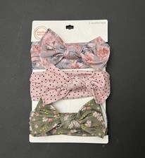3-Pack WONDER NATION Baby Girl Toddler Head Wraps Large Bows Floral