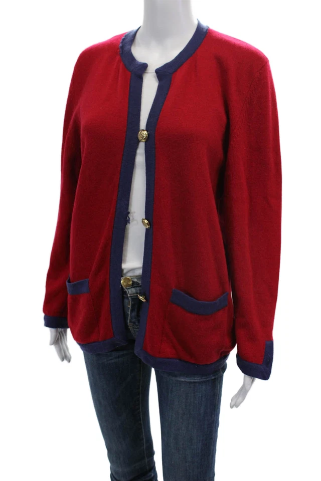 Chanel Womens Cashmere Long Sleeve Lined Button Knit Sweater Red Size S - Image 3 of 4