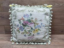 Aubusson Style Handmade 18" Floral Needlepoint Pillow - Vintage