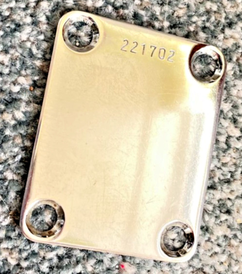 FENDER 1967-68  USA NECK PLATE for Jazz, Precision, Strat, Tele. Rare Six Digit.
