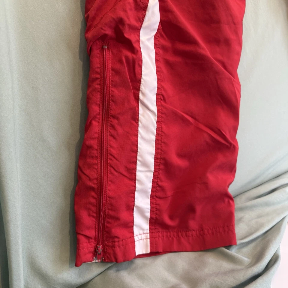 Calça de atletismo vintage Reebok masculina L vermelha branca forrada joggers Y2K folgada perna larga - Imagem 3 de 4