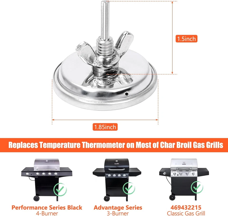 Датчик температуры крышки 1,85 дюйма для большинства газовых грилей Char Broil, термометра гриля - Изображение 2 из 4