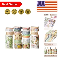 Artistic Washi Tape Set - 24 Rolls with Vintage Butterfly Design for Creativity