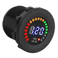 DC 12V LED Voltmeter Digitalanzeige Rund Einbau Wasserdicht Auto Motorrad