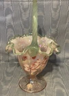 Vintage Rare Fenton Signed Pedestal Ruffled Edge Opalescent Vase    USA