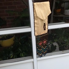 Antique VTG Boho Hand Beaded Cross Body Eyeglass Sunglass Case Purse Bag 1900s