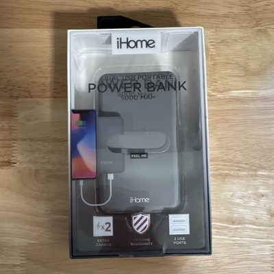 iHome Power Bank 5000mAh Dual USB Fast Charge Battery Indicator Black