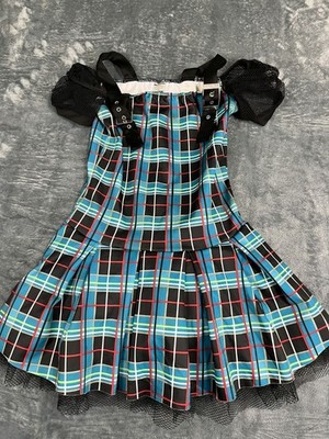 Monster High Girls Plaid Dress With Mesh Sleeves & Buckle Straps Size S