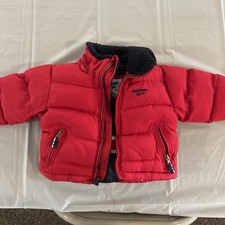 Oshkosh B'Gosh Puffer Jacket 12m Red Gray Fleece Lined Jacket