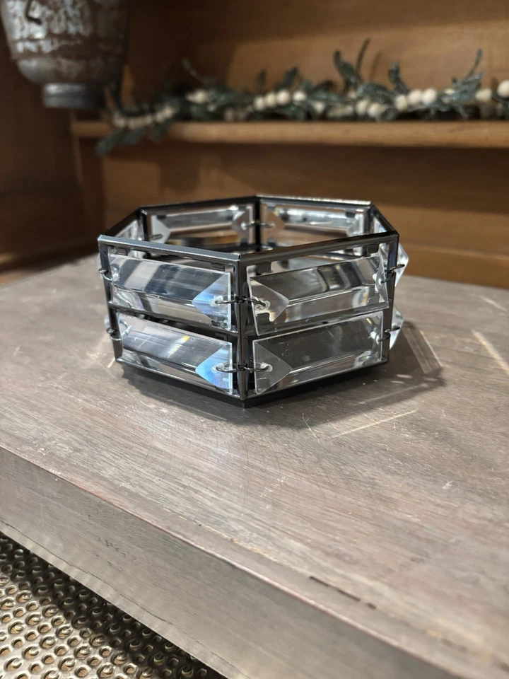 Bath & Body Works Black Hexagon 3 Wick Candle Holder Faux Crystal Prisms Accents - Image 3 of 4