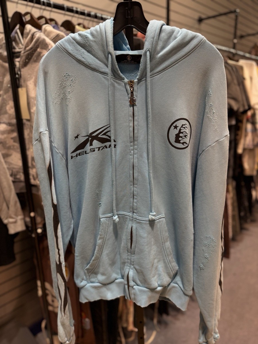 Hellstar Heavyweight Fleece Gray Zip Hoodie Baby Blue Authentic
