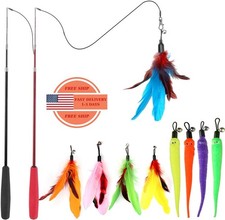 Juguetes interactivos para gatos de interior, 2 varitas retr ctiles y 9 plumas
