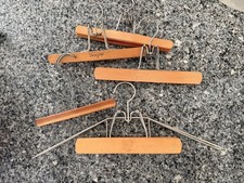 Vintage Retro Lot Of 5 Clamp Wood Wooden Clothes Hangers For Shirts Pants Skirts