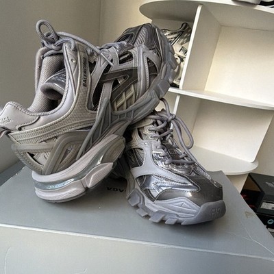 Balenciaga Track Gray/Silver Lace Up Low Top Athletic Sneakers Men's