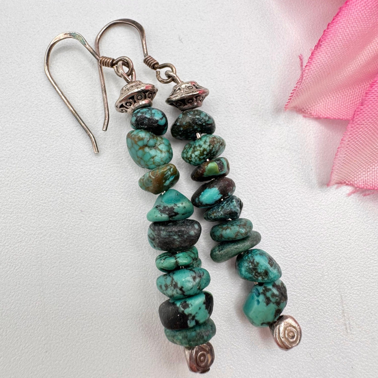 Turquoise Chip Linear Dangle Earrings Southwester… - image 1