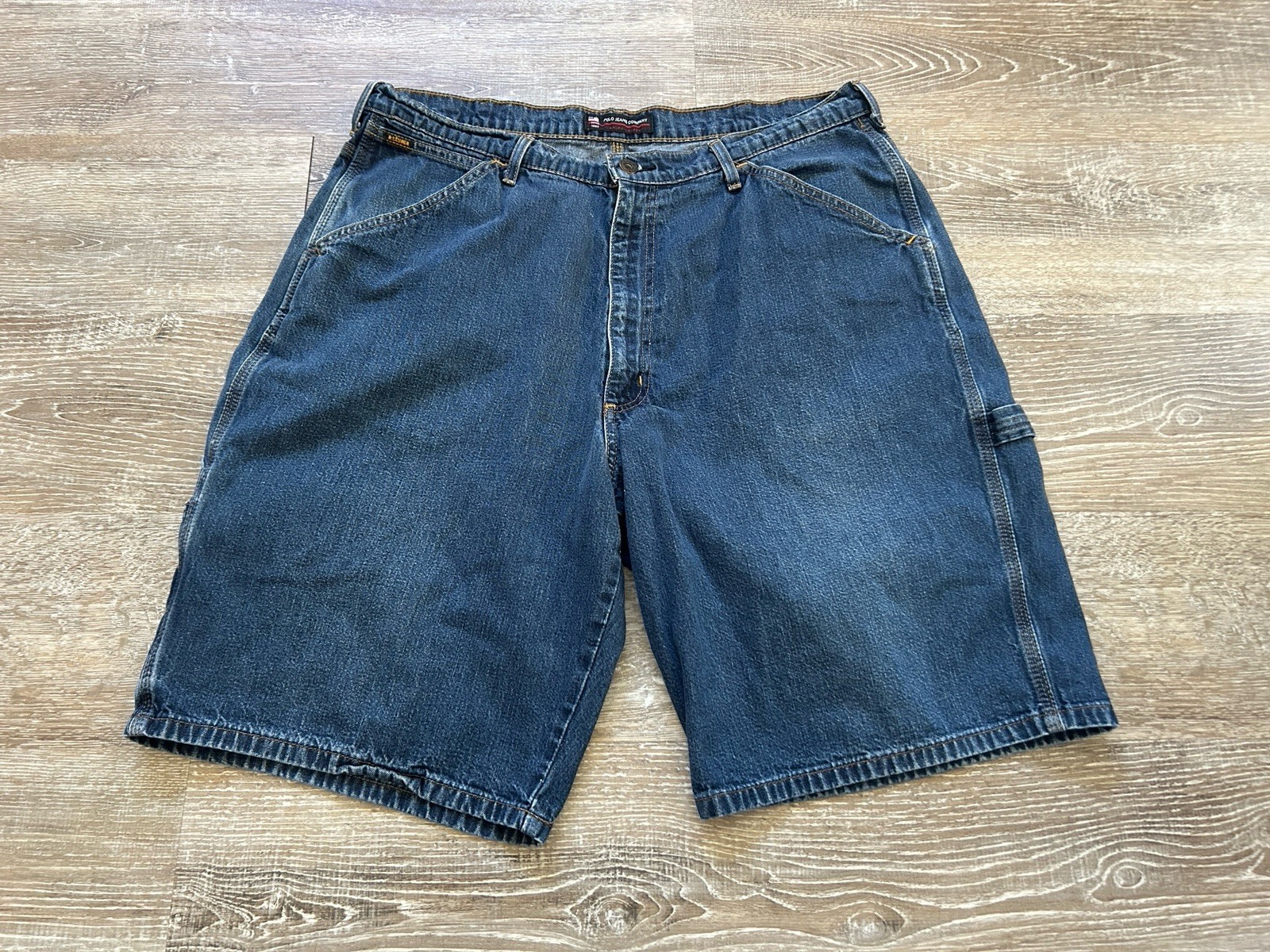 Vintage Polo Jeans Denim Carpenter Shorts Mens Sz 36 Ralph Lauren Utility RL