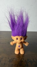 Vintage Troll Doll Purple Hair 3" Treasure Troll Gemstone Belly