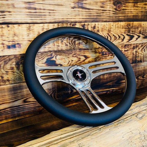 14" Leather Steering Wheel For Classic Ford Mustang GT 1967 1968 1969 Vintage - Bild 2 von 14