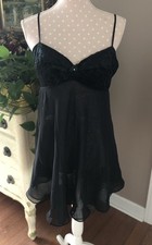Victoria  s Secret Vintage Black Velvet Babydoll Nightie Lingerie Chemise Size L