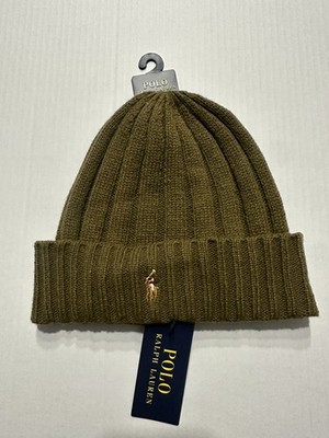 Polo Cuffed Beanie Ralph Lauren Men's Olive Green Multi Color Pony Wool Blend