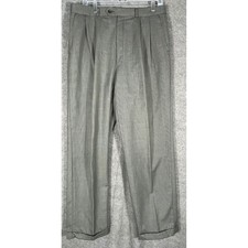 Chaps Ralph Lauren Mens 34x34 Grey Glen Plaid Wool Cashmere Pleated Dress Pants