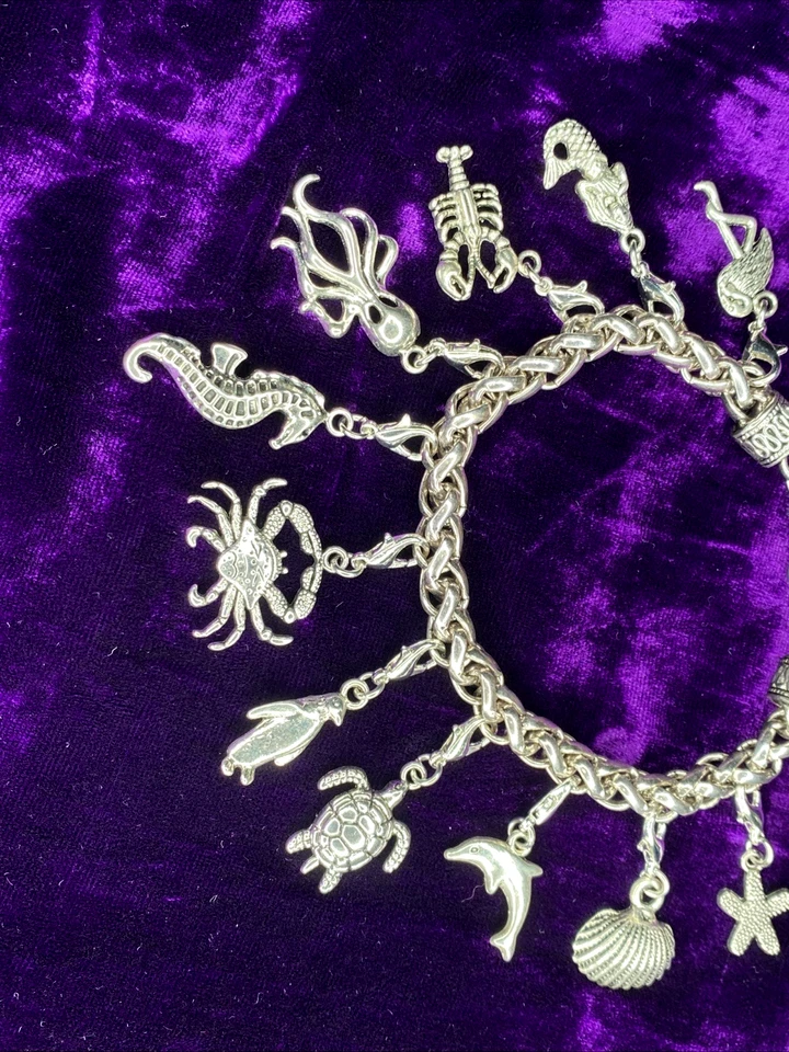 Pulsera Temática Océano Plata Peltre Intercambiables Dijes 8" Tortuga Marina Foto 4 de 4